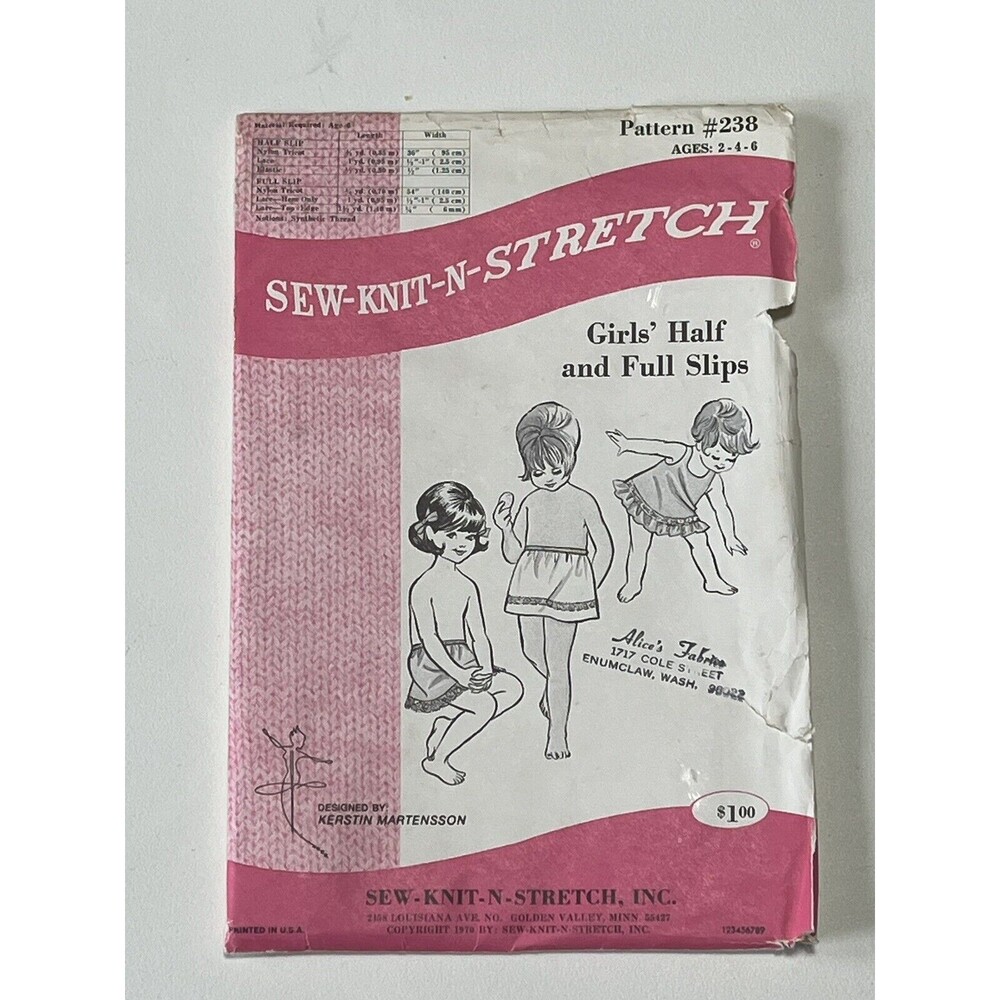 Half & Full Slips Girls 2-6 Sew Knit N Stretch Vintage Uncut Sewing Pattern 238